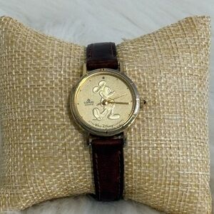Lorus Women's Gold Dial Watch with Brown Leather Strap Mickey Mouse